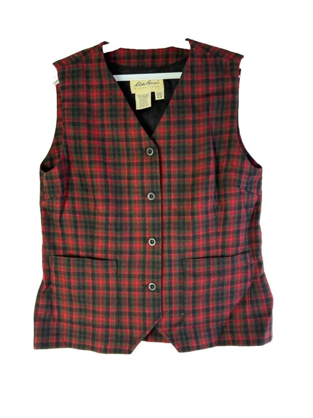 Vintage 90s Eddie Bauer Vest Jacket Wool Tartan Plaid Holiday